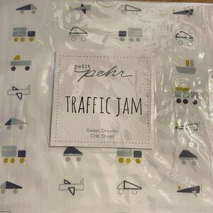Traffic Jam Crib Sheet - White with Multicolor Design